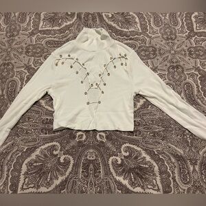 Akira long sleeve crop top 💥 punk 💥 burning man 💥 rhinestone 💥 safety pins M